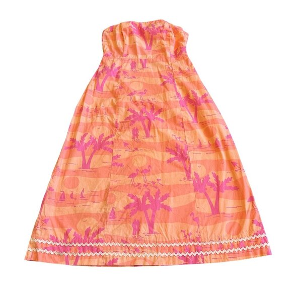 Lilly Pulitzer Strapless Palm Tree Sunset Beach Dress 100% Cotton Size 2 Women's - Picture 1 of 10